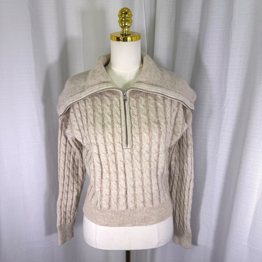 Frame Cable Knit Quarter Zip Sweater Womens XS Beige Wool Alpaca Silk Blend $498